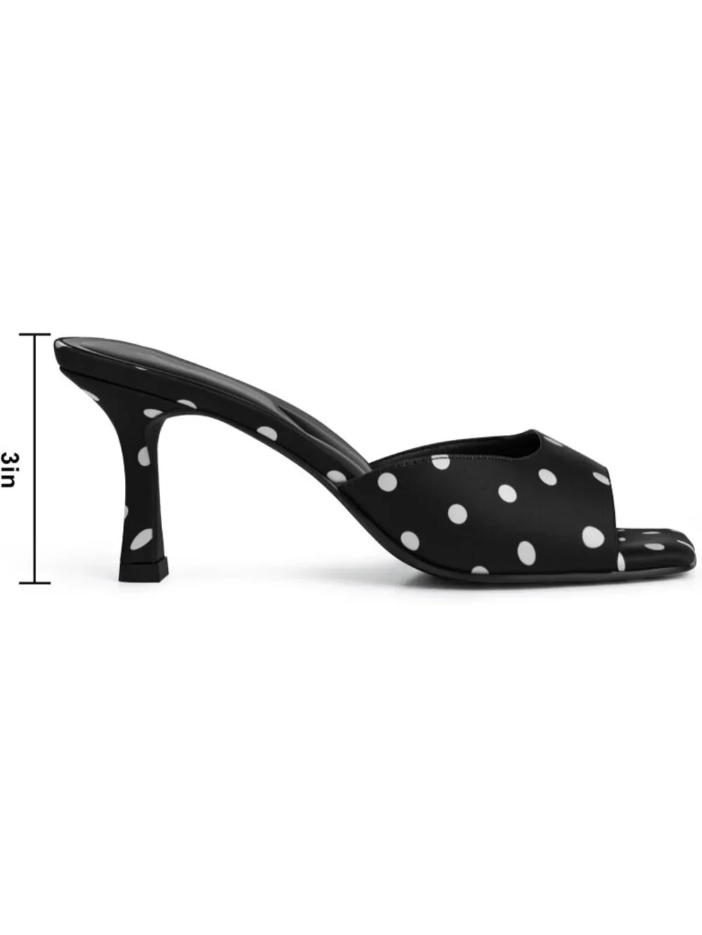 Women's Black Polka Dots Summer Square Toe Slingback Sexy Backless Heeled Sandal